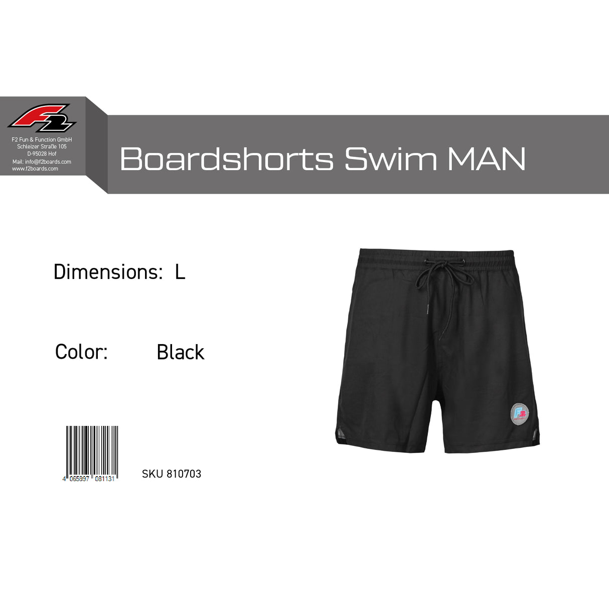 F2 Retro Boardshorts Swim Badeshorts Schwarz - Größe wählbar