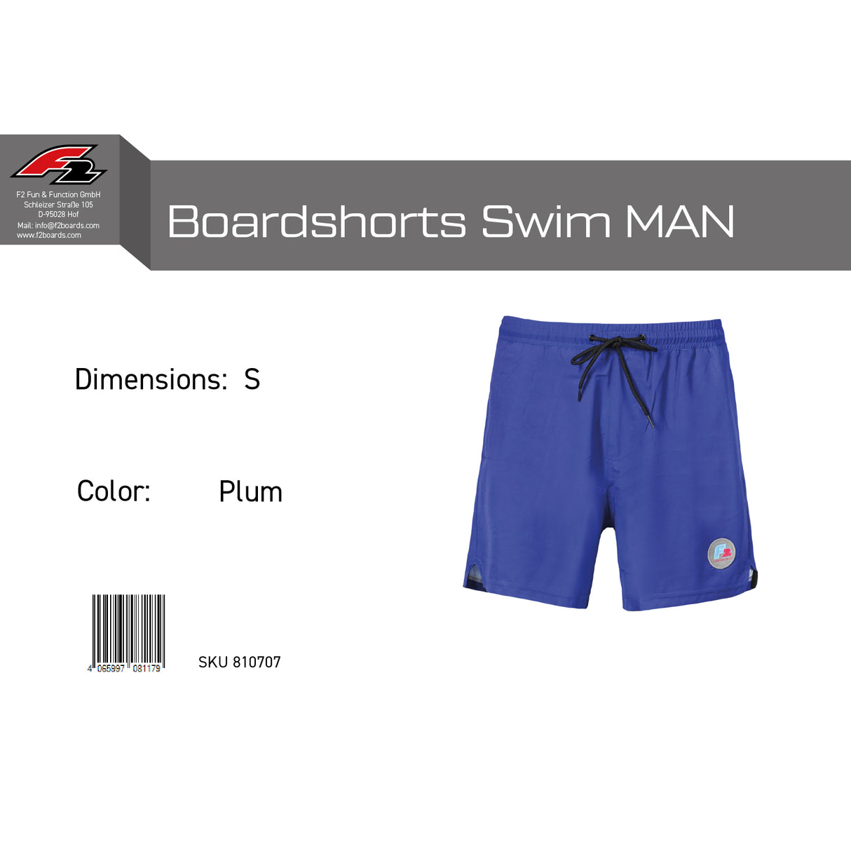 F2 Retro Boardshorts Swim Plum Badeshorts Lila - Größe wählbar