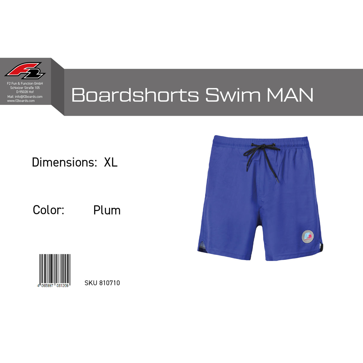 F2 Retro Boardshorts Swim Plum Badeshorts Lila - Größe wählbar
