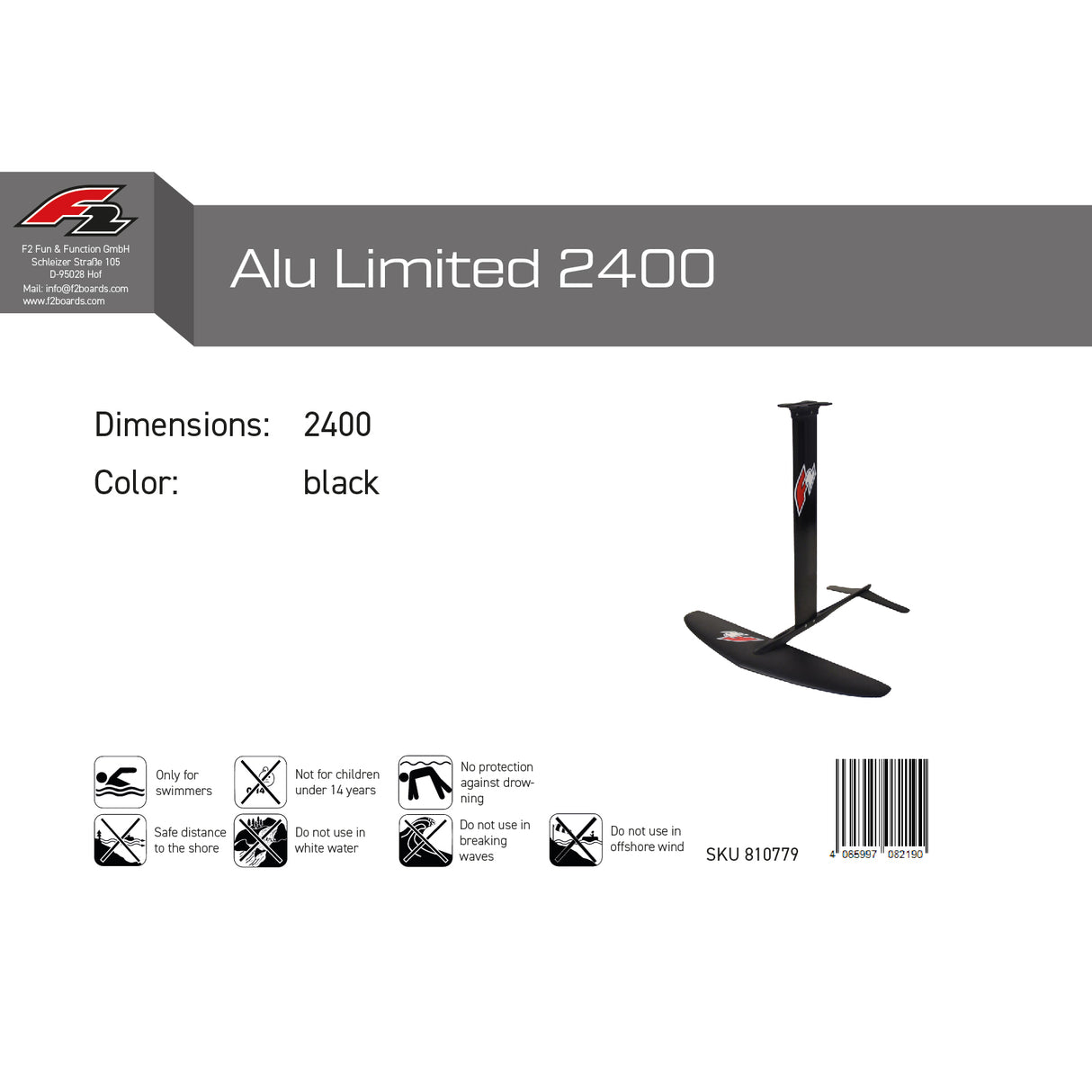 F2 Foil Set Alu Limited Wingfoil Schwarz 1400/1700/2000/2400 Größe wählbar