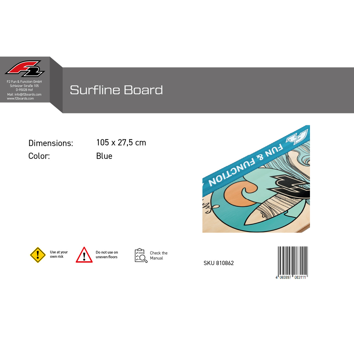 F2 Balance Board Surfline Board Slackline Training 105x27,5cm Farbe wählbar