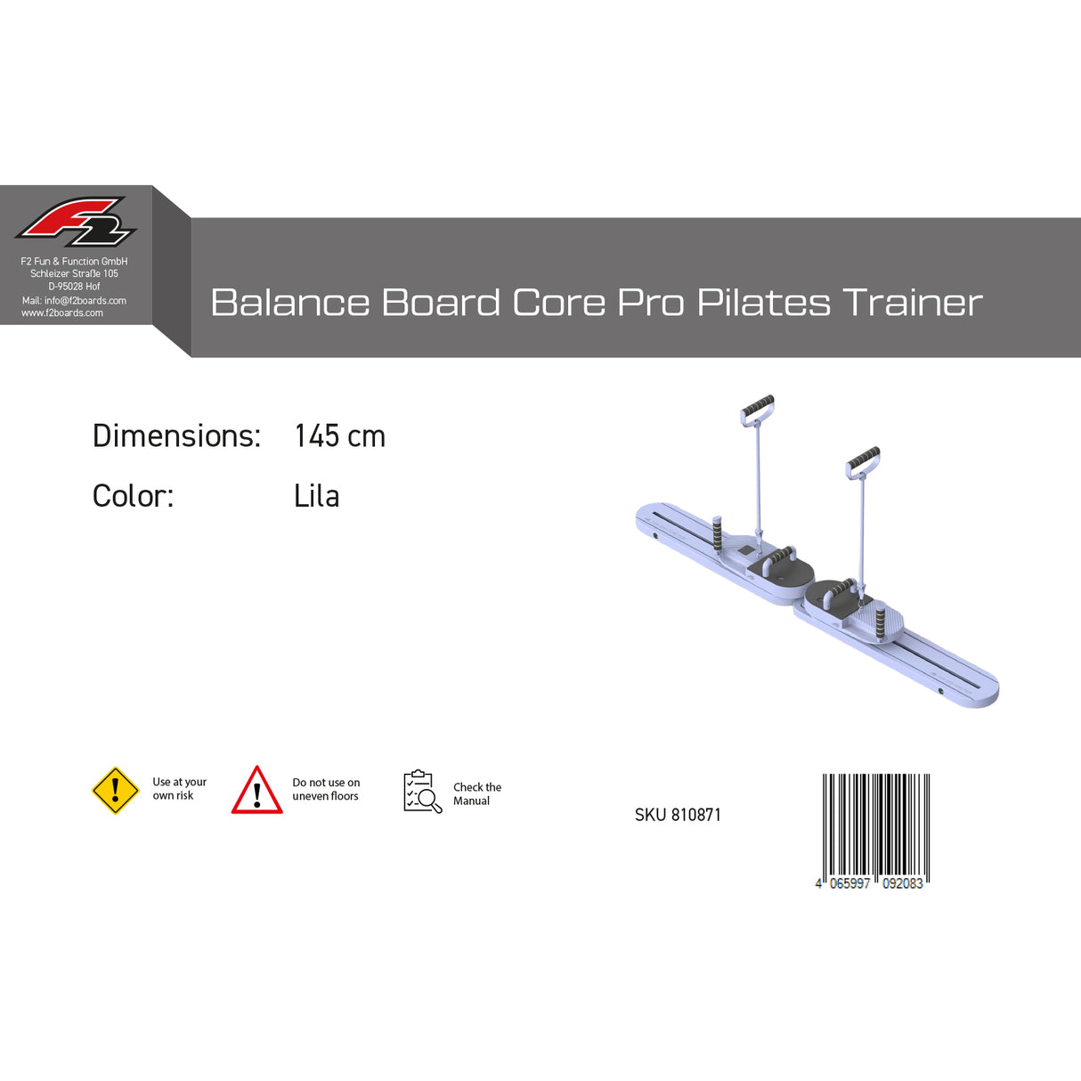 F2 Balance Board Core Pro Pilates Trainer 145cm Lila