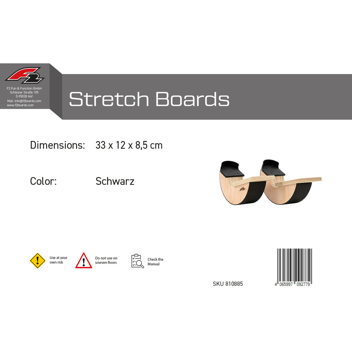 F2 Balance Board Stretch Boards Holz 33cm Natur/Schwarz