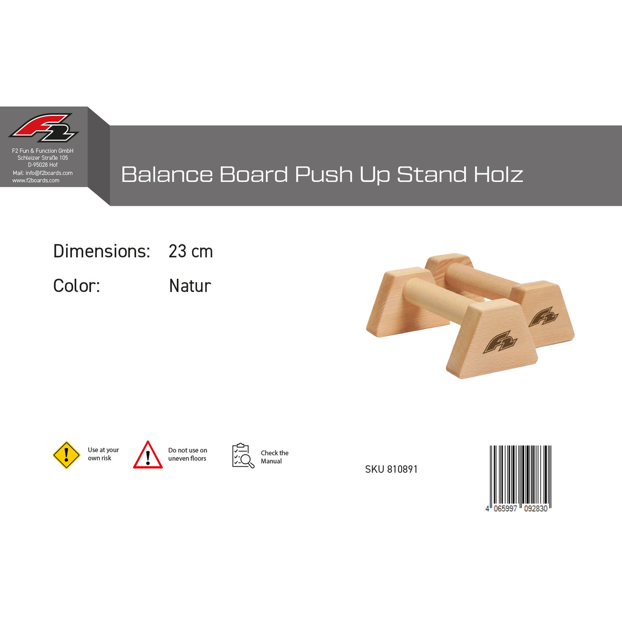 F2 Balance Board Push Up Stand Holz 23cm Natur