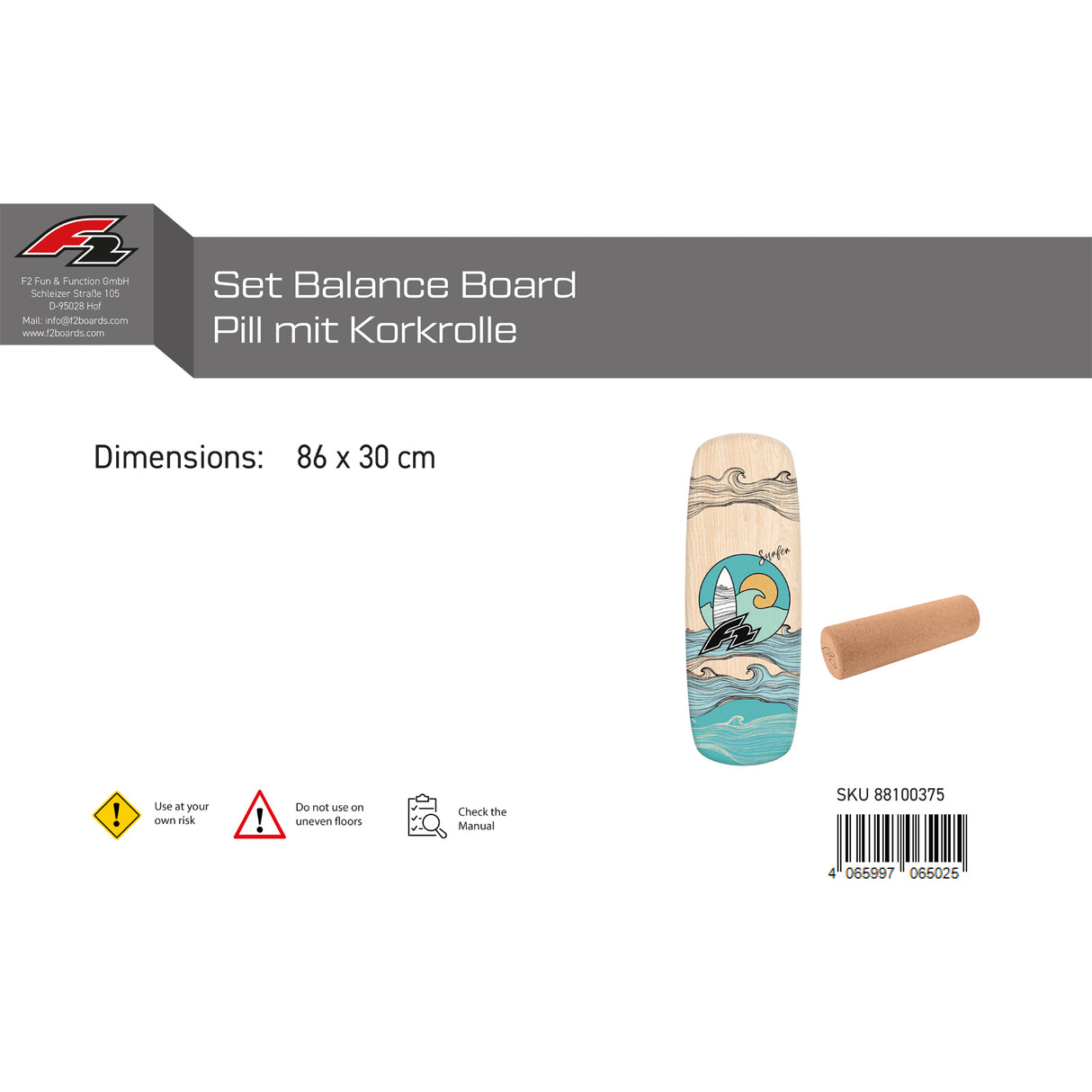 F2 Set Balance Board Pill 86x30cm mit Korkrolle