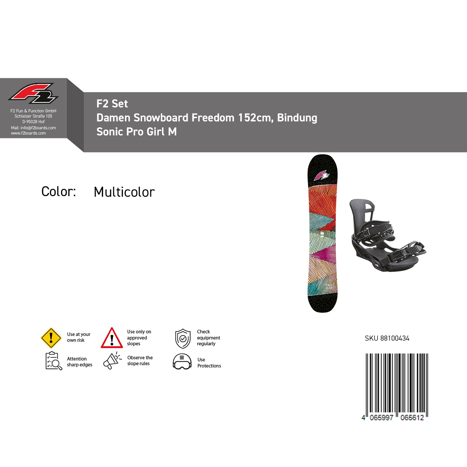 F2 Set Damen Snowboard Freedom mit Bindung Sonic Pro Komplettset Größe wählbar