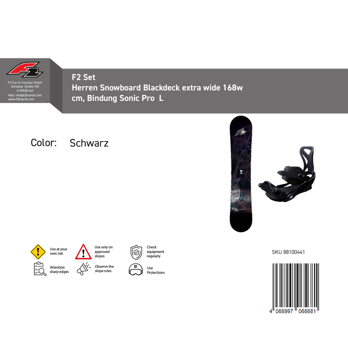 F2 Set Herren Snowboard Blackdeck mit Bindung Sonic Pro Komplettset Größe wählbar
