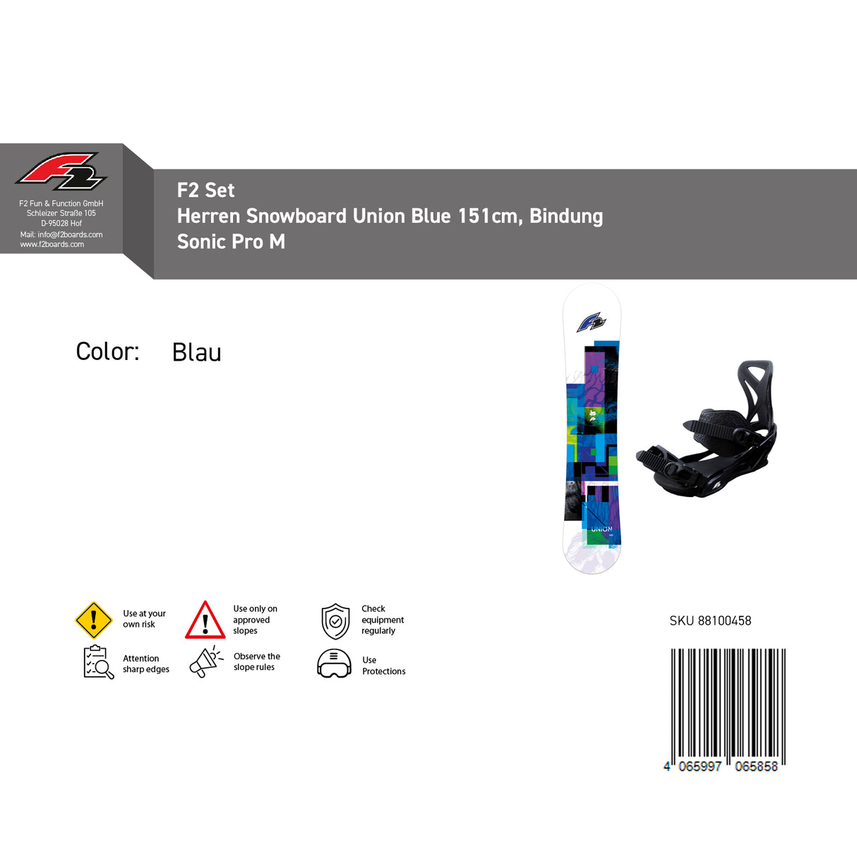 F2 Set Herren Snowboard Union Blue mit Bindung Sonic Pro Größen wählbar