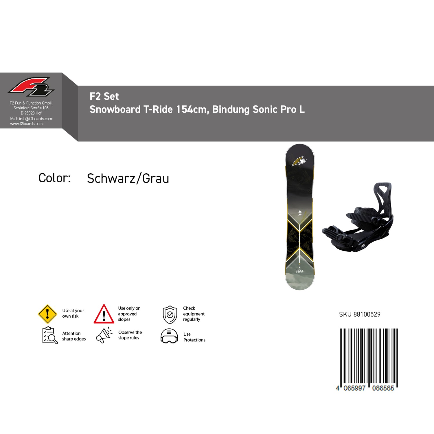 F2 Set Herren Snowboard T-Ride mit Bindung Sonic Pro Komplettset Größe wählbar