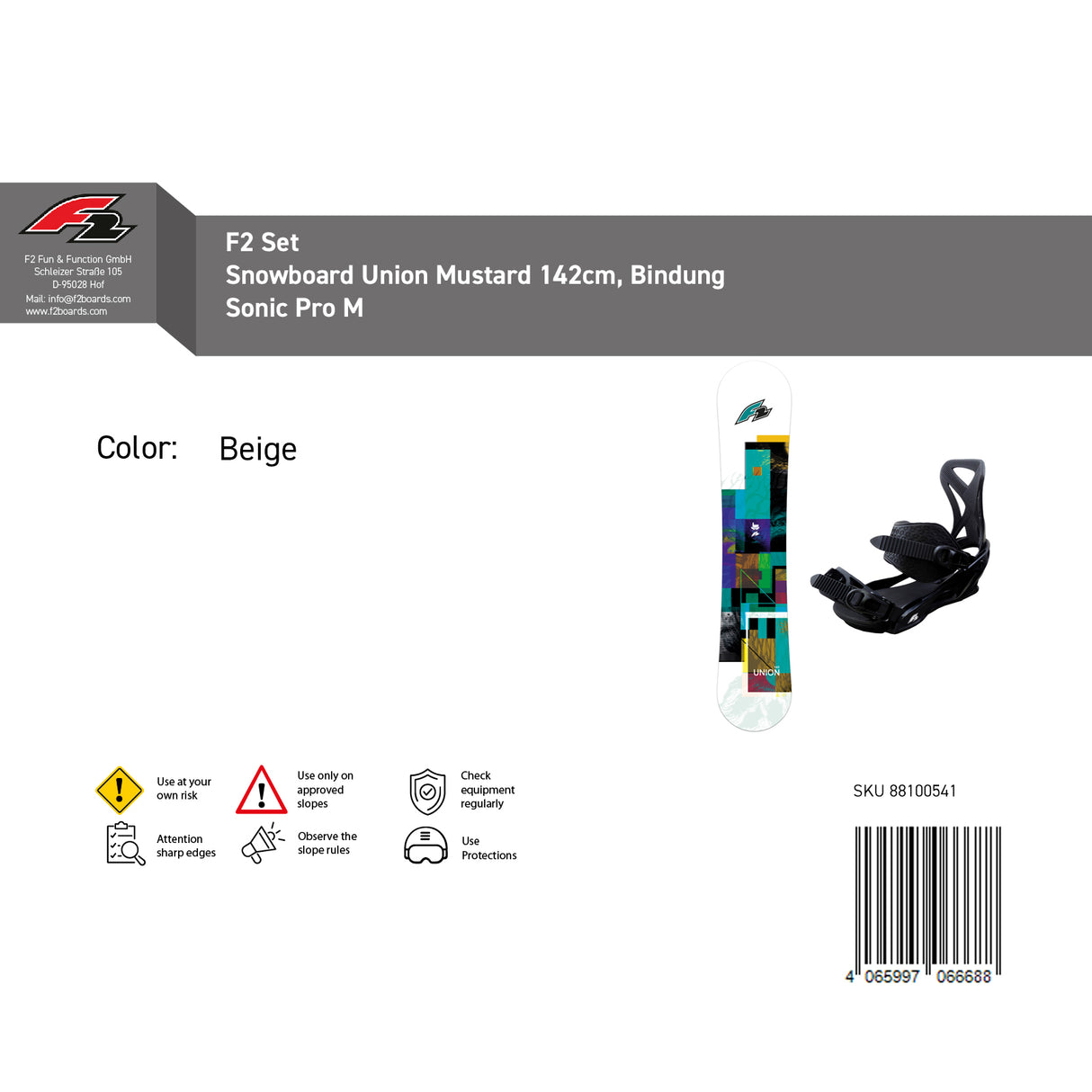 F2 Set Herren Snowboard Union Mustard mit Bindung Sonic Pro Komplettset Größe wählbar