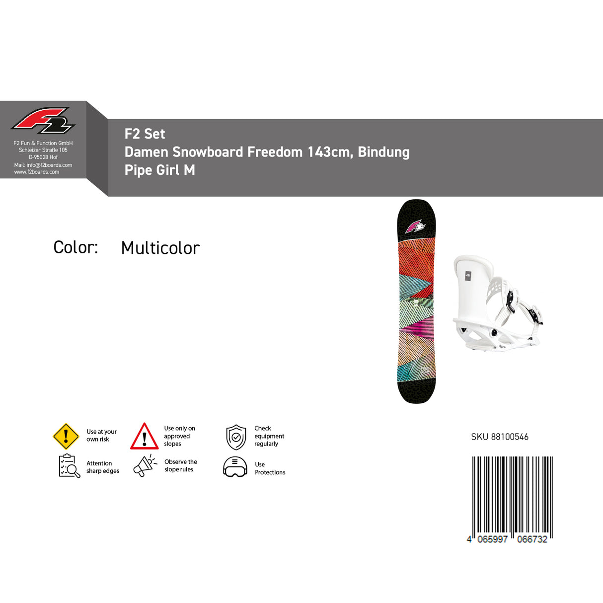 F2 Set Damen Snowboard Freedom mit Bindung Pipe Girl Komplettset Größe wählbar