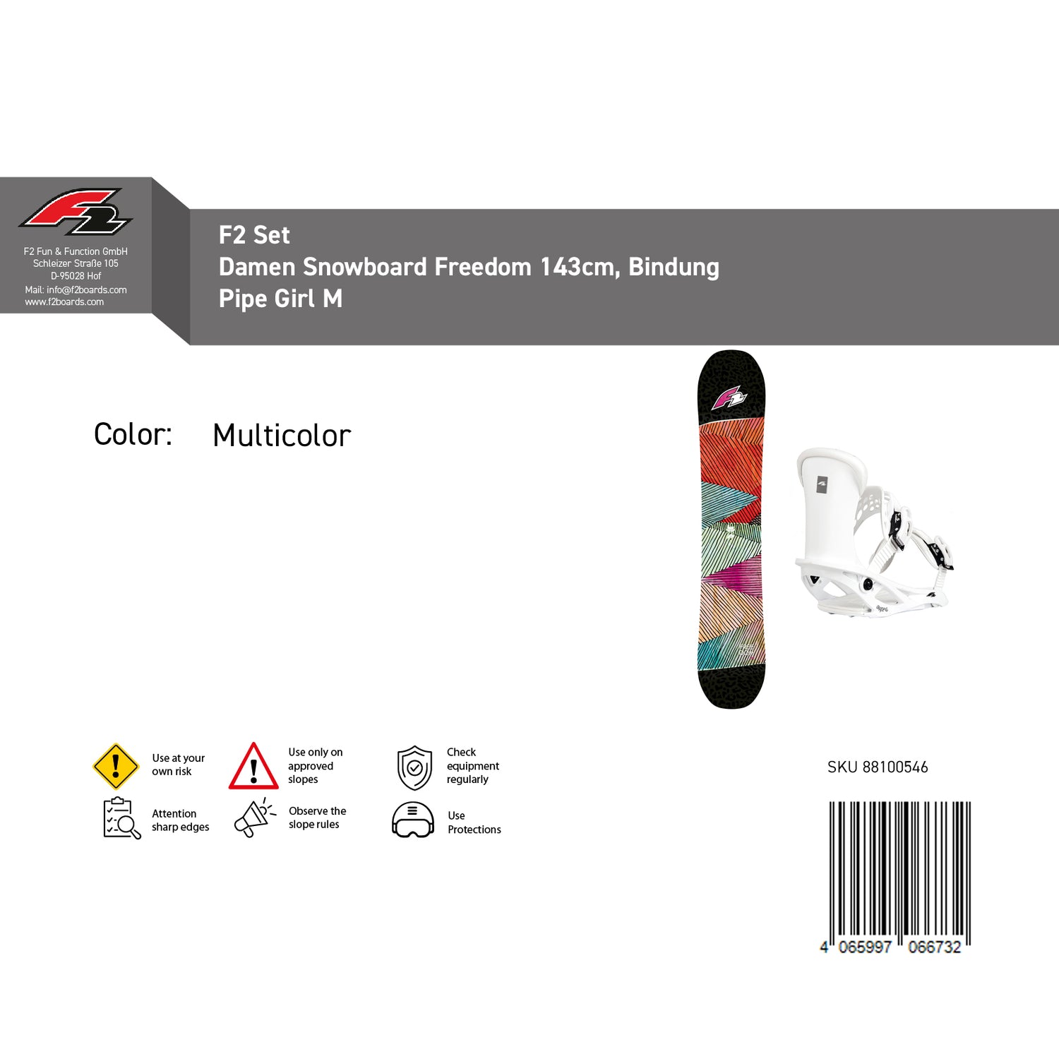 F2 Set Damen Snowboard Freedom mit Bindung Pipe Girl Komplettset Größe wählbar