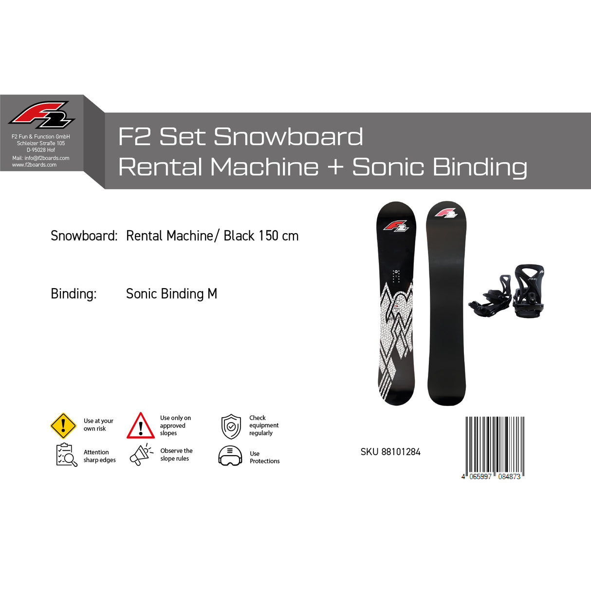 F2 Set Snowboard Rental Machine 150cm + Sonic Bindung M