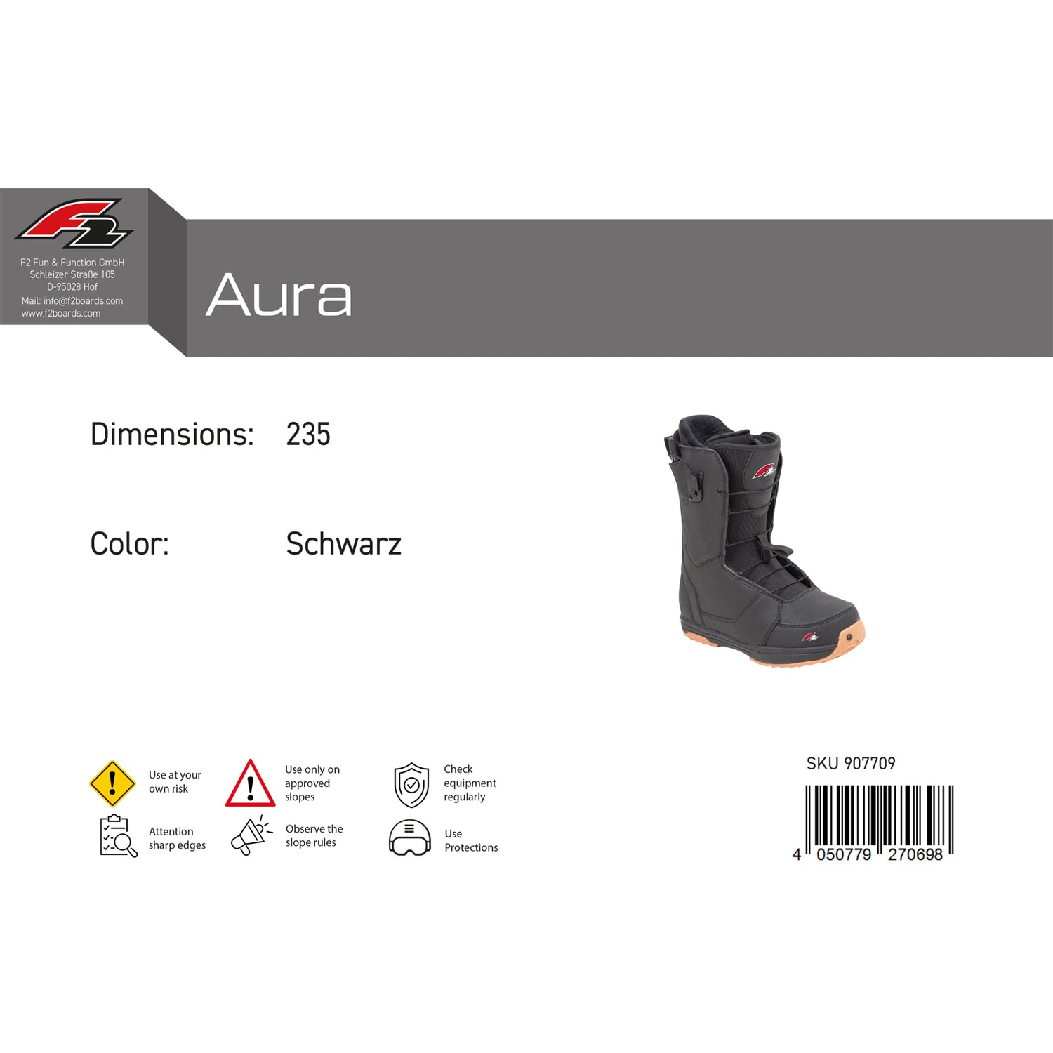 F2 Damen Snowboard Softboots Aura Gr. 36-42,5 Größe wählbar Schwarz 2024/25