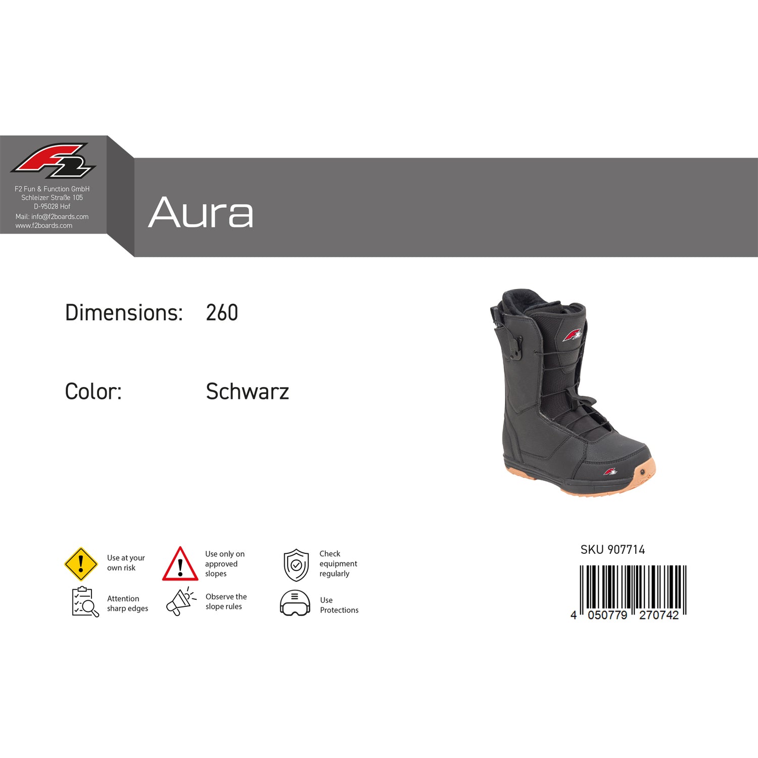 F2 Damen Snowboard Softboots Aura Gr. 36-42,5 Größe wählbar Schwarz 2024/25