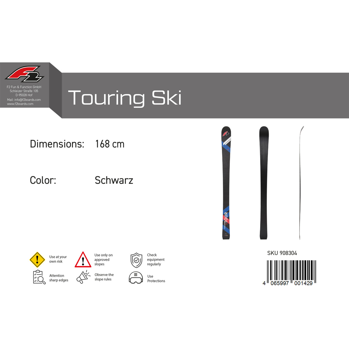 F2 Ski Touring Ski 154-175cm Größe wählbar Schwarz 2024/25