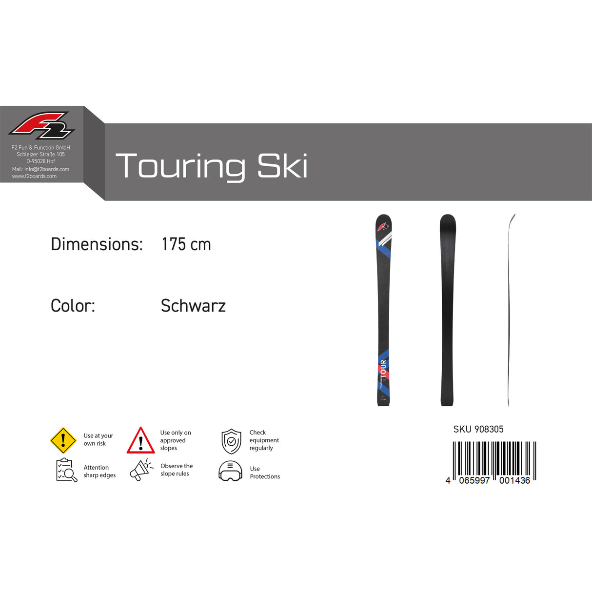 F2 Ski Touring Ski 154-175cm Größe wählbar Schwarz 2024/25