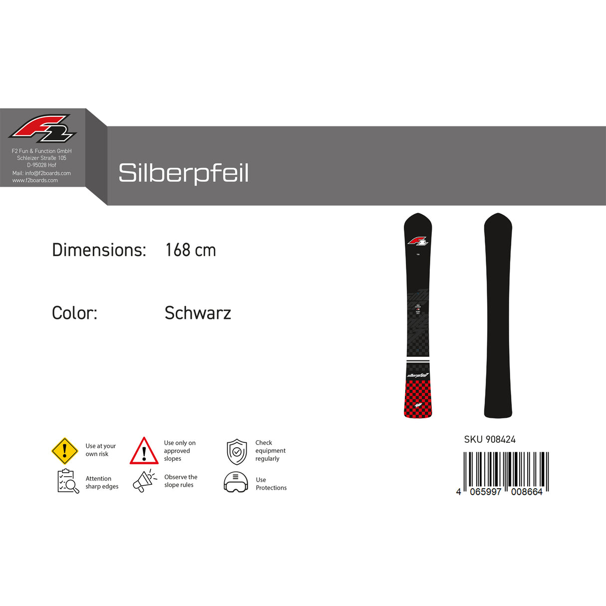 F2 Snowboard Silberpfeil Race Größe wählbar Schwarz 2023/24