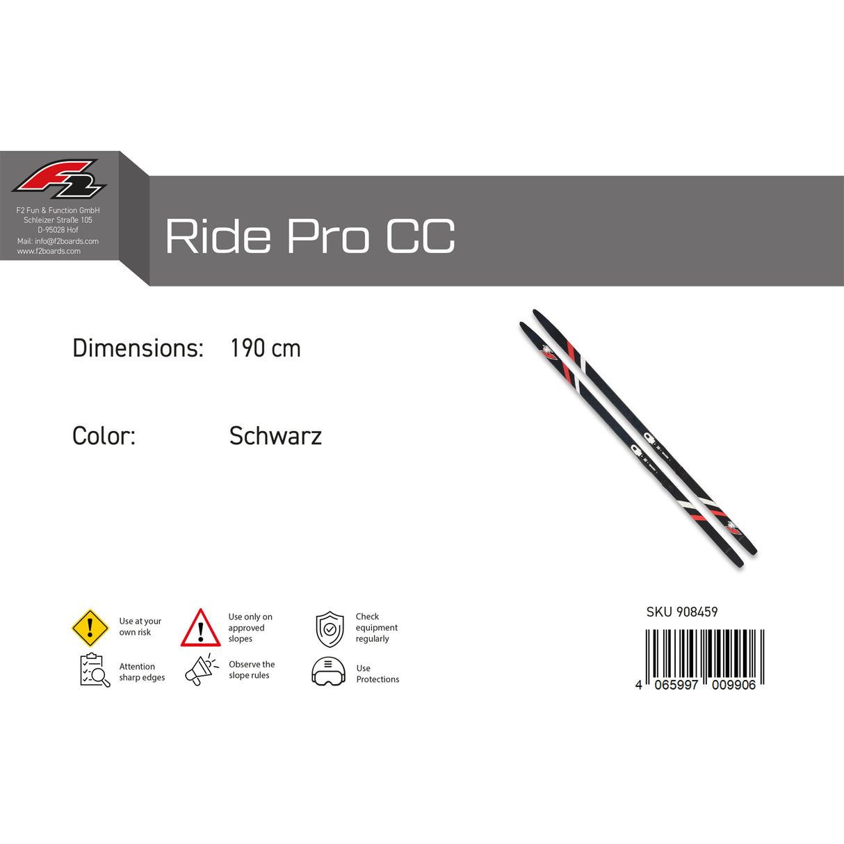 F2 Ski Ride Pro CC 180-205cm Größe wählbar Schwarz 2024/25