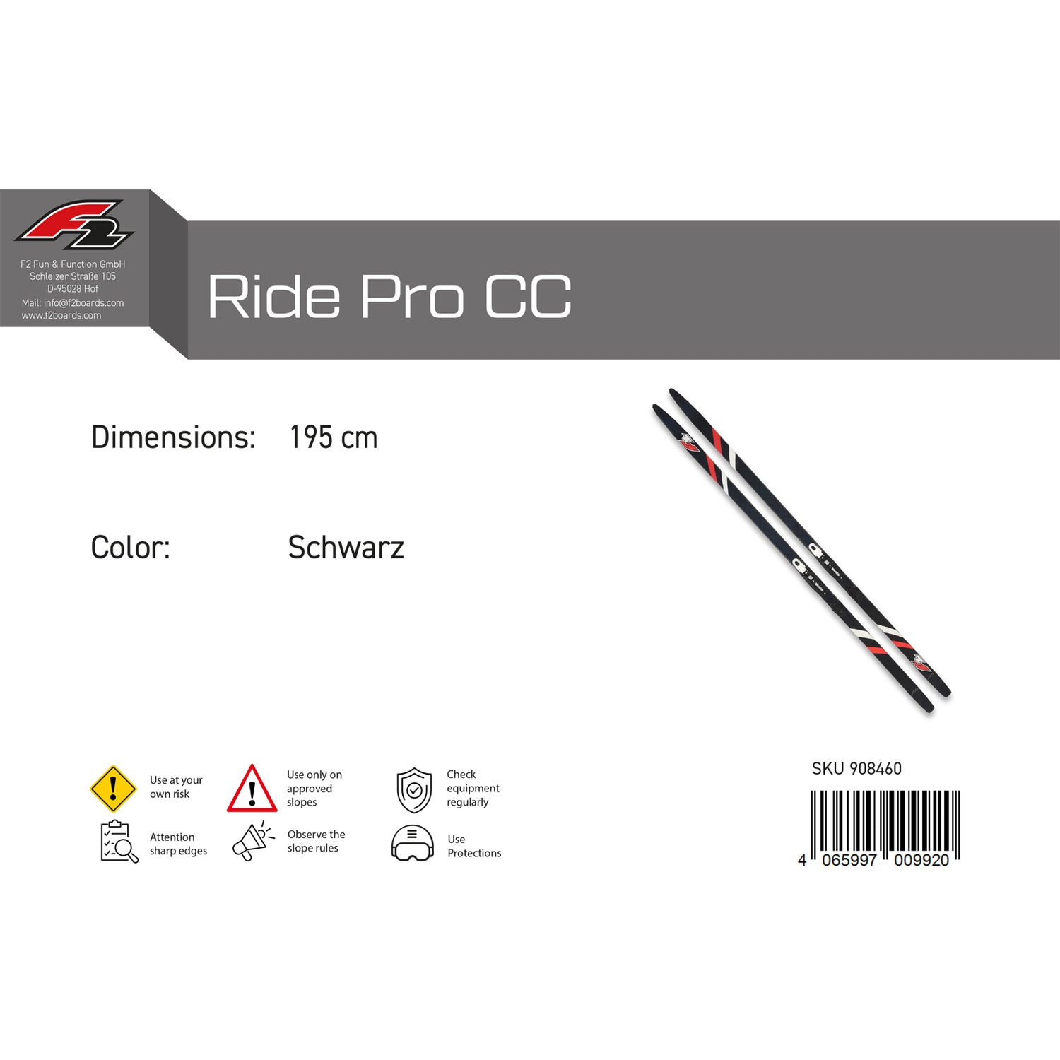 F2 Ski Ride Pro CC 180-205cm Größe wählbar Schwarz 2024/25