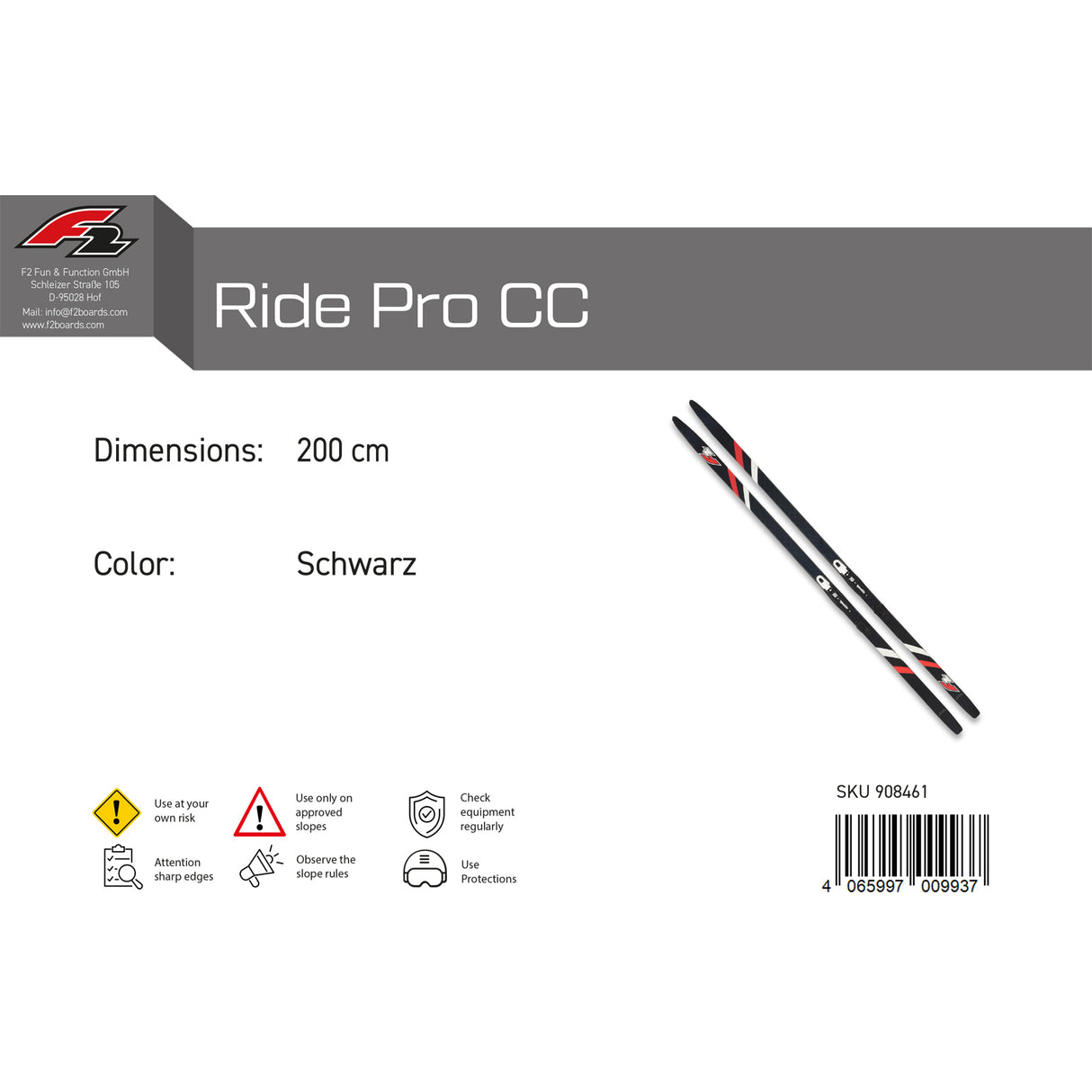 F2 Ski Ride Pro CC 180-205cm Größe wählbar Schwarz 2024/25