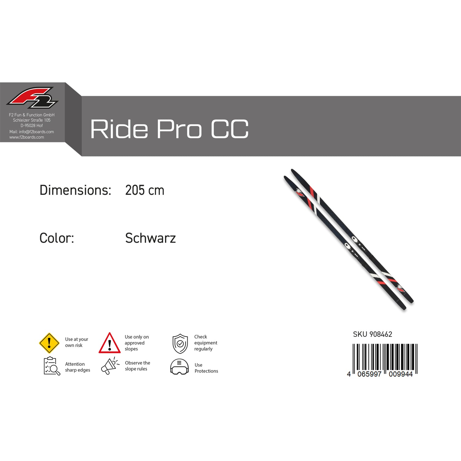 F2 Ski Ride Pro CC 180-205cm Größe wählbar Schwarz 2024/25