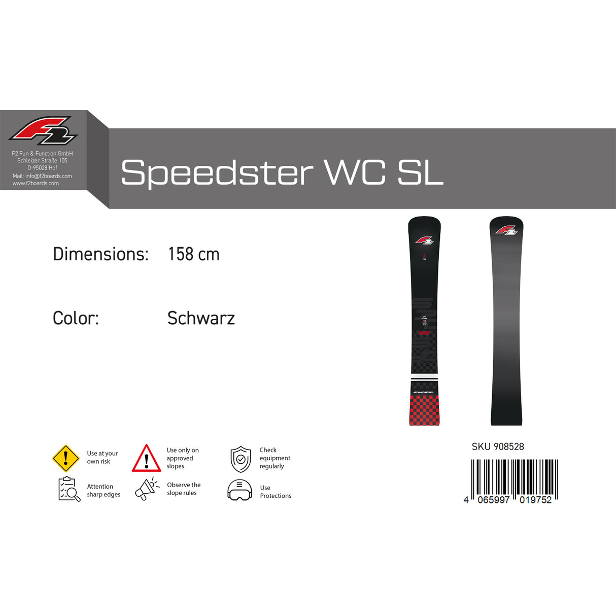 F2 Snowboard Speedster WC SL Race Größe wählbar Schwarz 2023/24