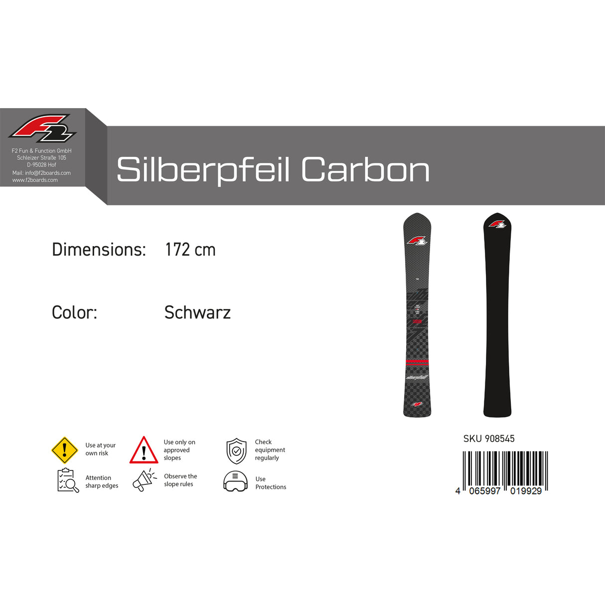 F2 Snowboard Silberpfeil Carbon Race Größe wählbar Schwarz 2023/24