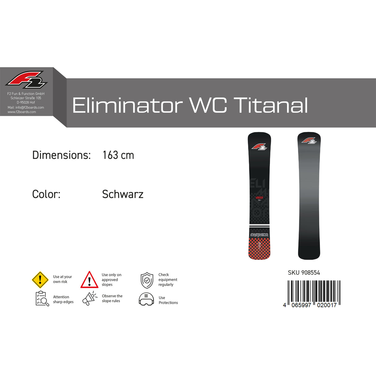 F2 Snowboard Eliminator WC Titanal Race Größe wählbar Schwarz 2023/24