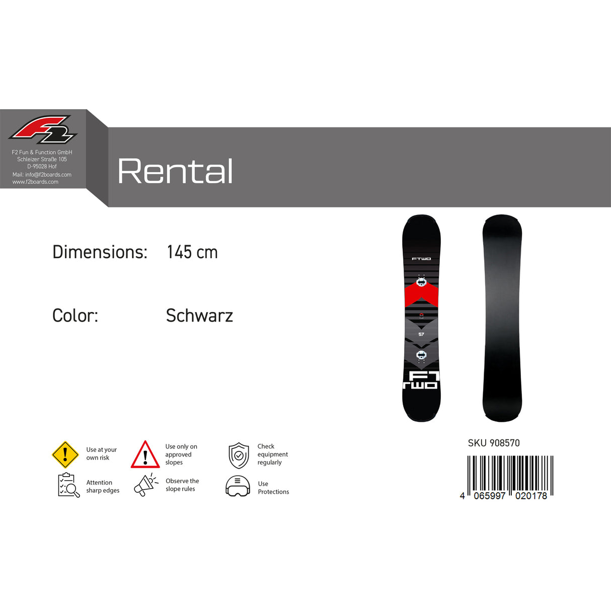 F2 Snowboard Rental Race Größe wählbar Schwarz 2023/24