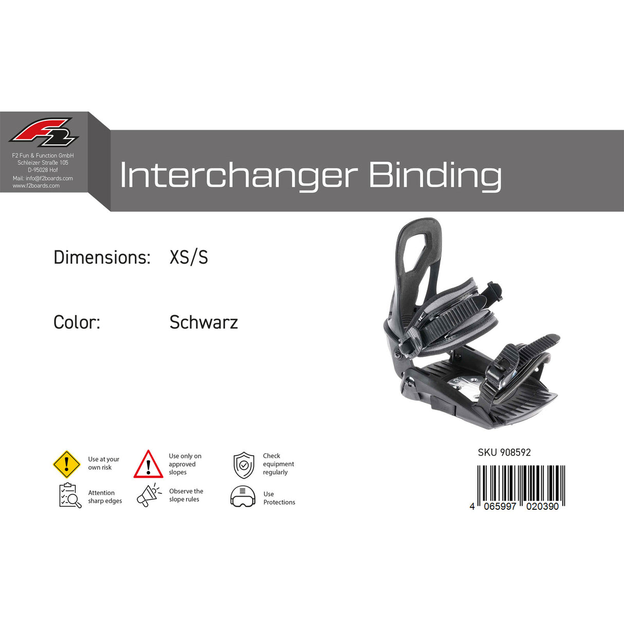 F2 Snowboard Softbindung Interchanger Binding Größe wählbar Schwarz 2024