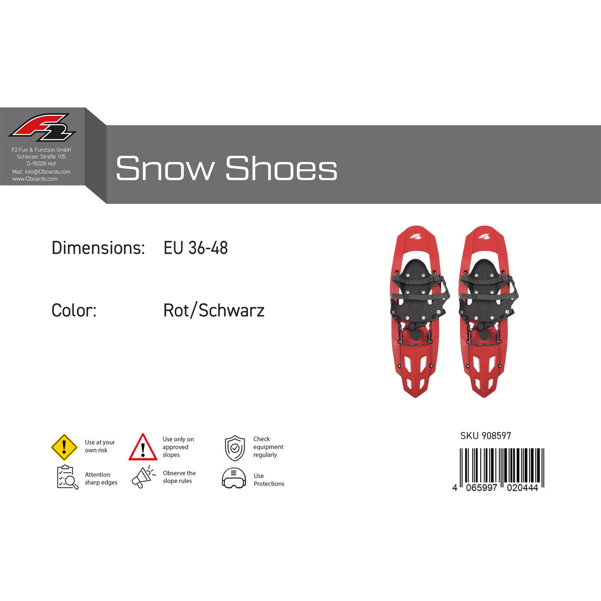 F2 Schneeschuhe Snow Shoes EU 36-48 Rot/Schwarz 2024/25