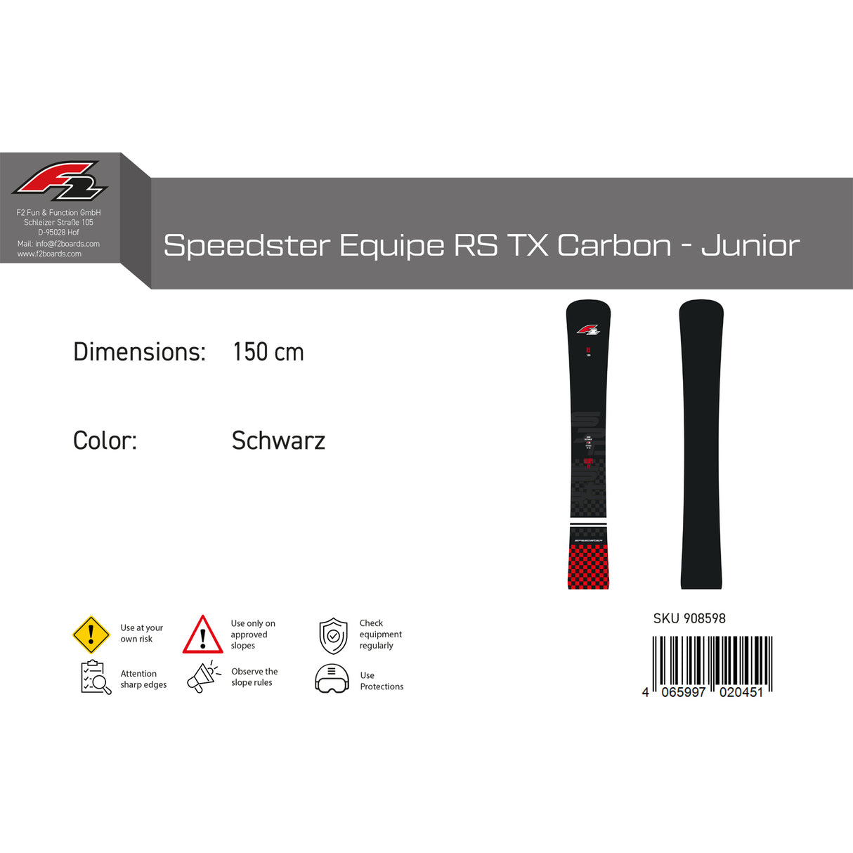 F2 Junior Snowboard Speedster Equipe RS TX Carbon Größe wählbar Schwarz 2023/24