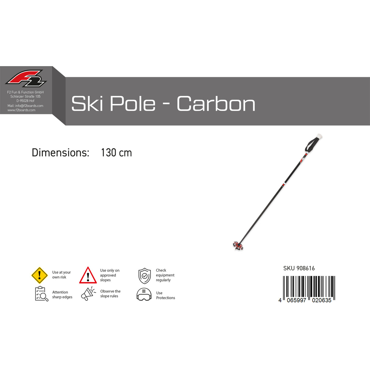 F2 SKI Stöcke Ski Pole - Carbon 110-135cm Größe wählbar 2024/25