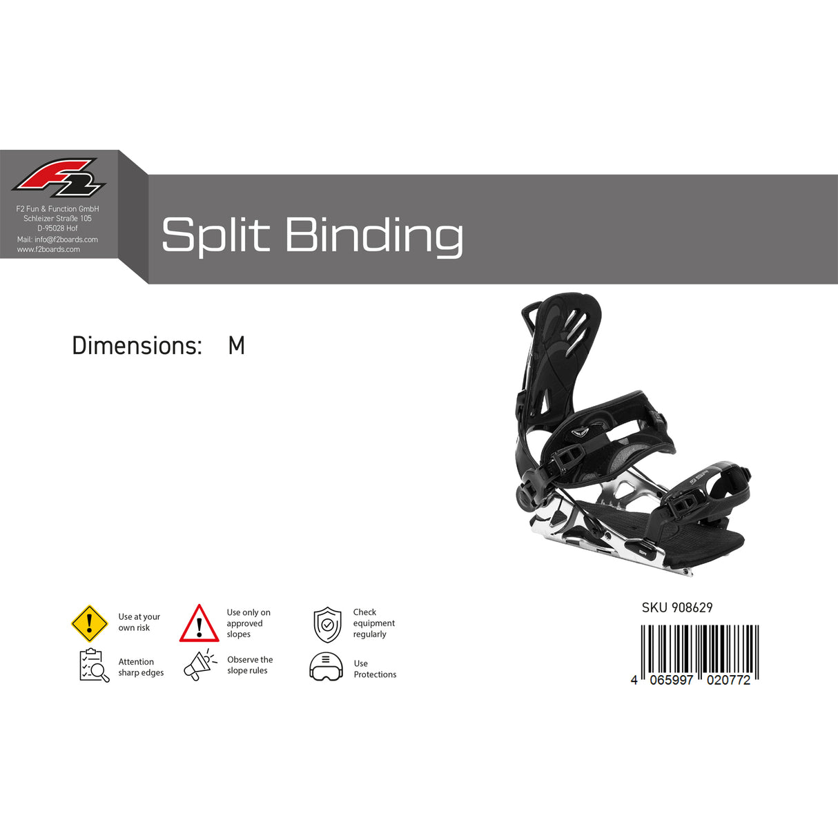 F2 Snowboard Split Bindung Split Binding M-XL Größe wählbar 2024/25