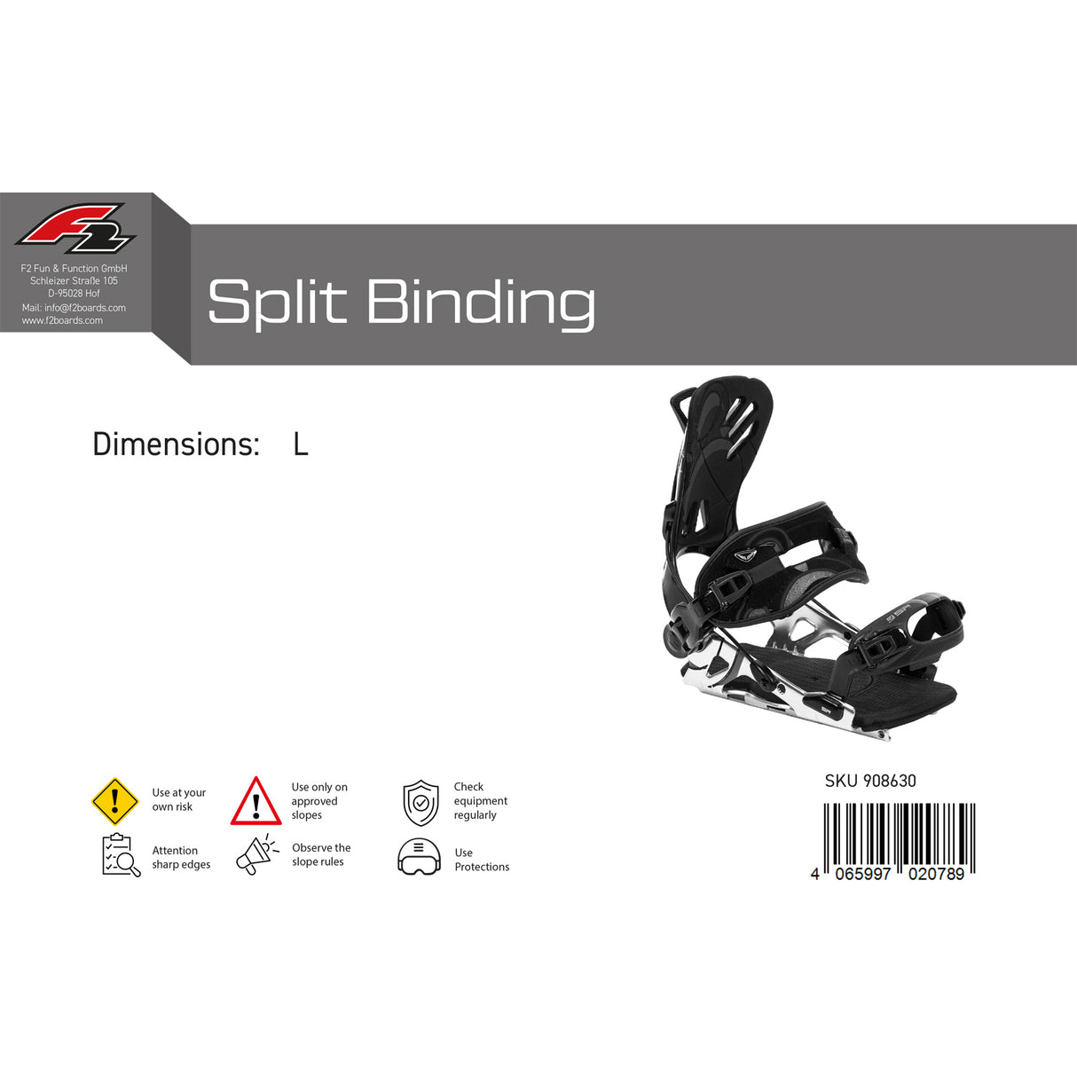 F2 Snowboard Split Bindung Split Binding M-XL Größe wählbar 2024/25