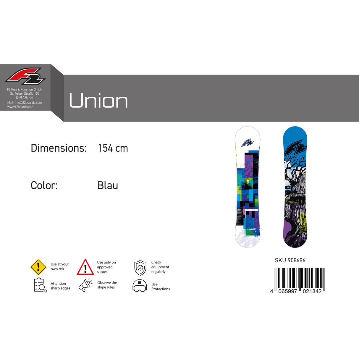 F2 Herren Snowboard Union Freeride/Freestyle Farbe/Größe wählbar 2023/24