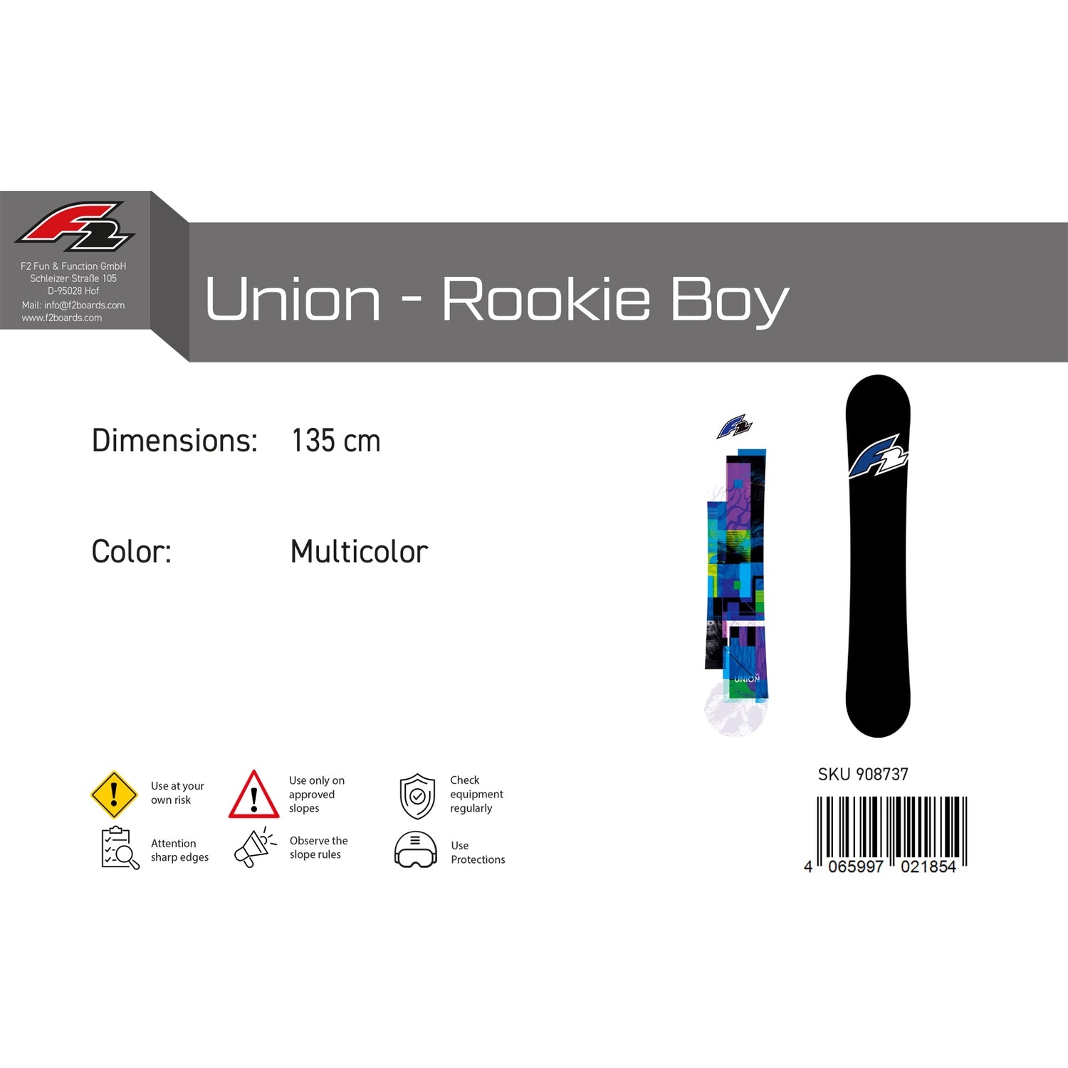 F2 Junior Snowboard Union - Rookie Boy Freeride/Freestyle Multicolor 2023/24