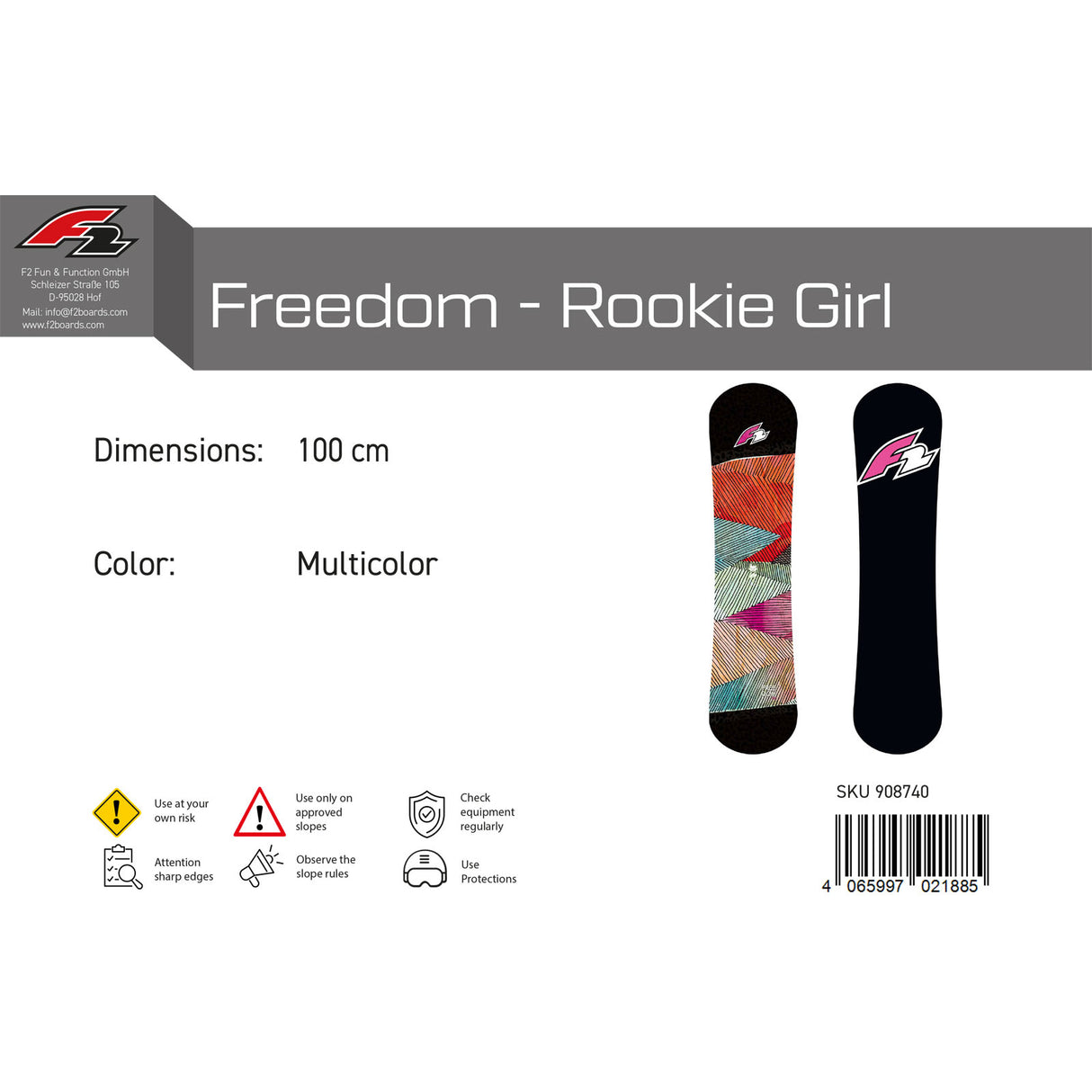 F2 Junior Snowboard Freedom - Rookie Girl Freeride/Freestyle Multicolor 2023/24