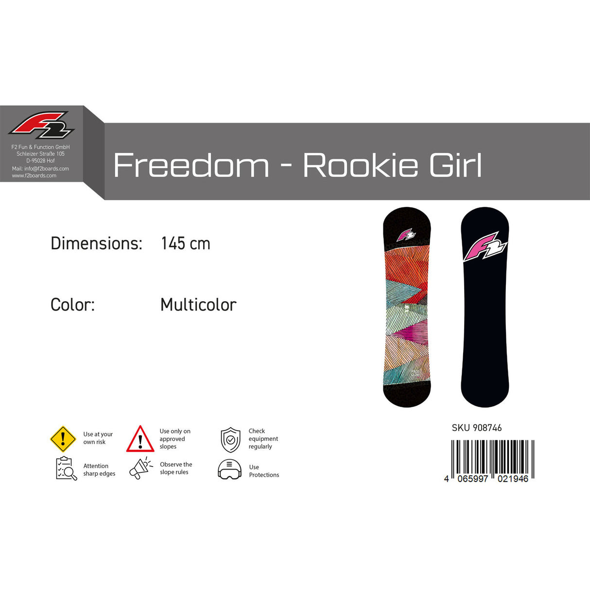 F2 Junior Snowboard Freedom - Rookie Girl Freeride/Freestyle Multicolor 2023/24