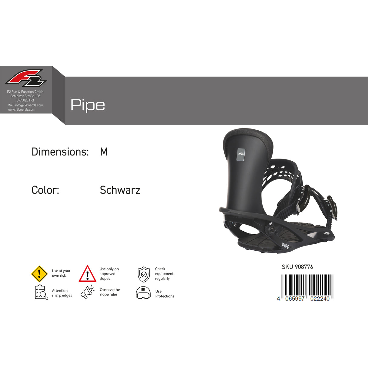 F2 Herren Snowboard Soft Bindung Pipe Farbe/Größe wählbar 2024/25