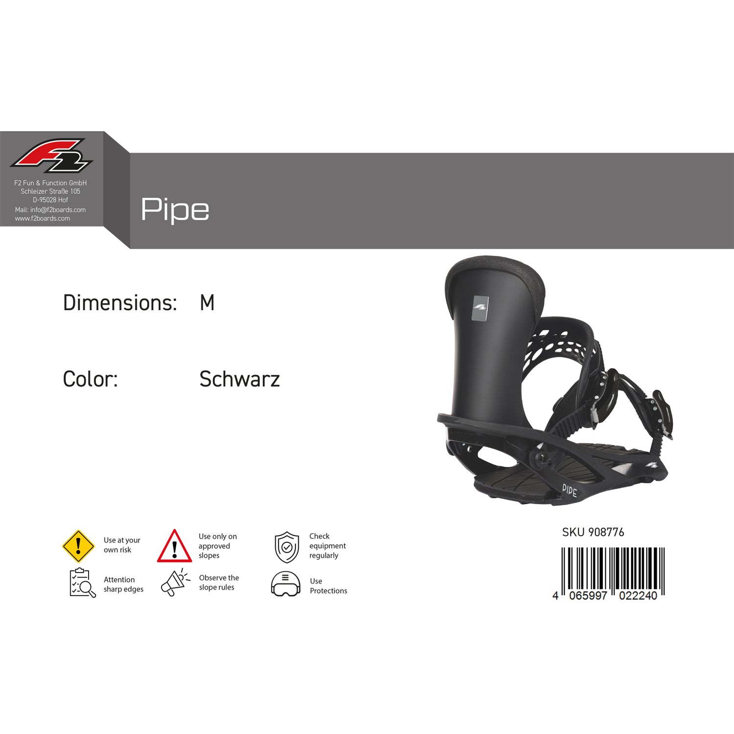 F2 Herren Snowboard Soft Bindung Pipe Farbe/Größe wählbar 2024/25