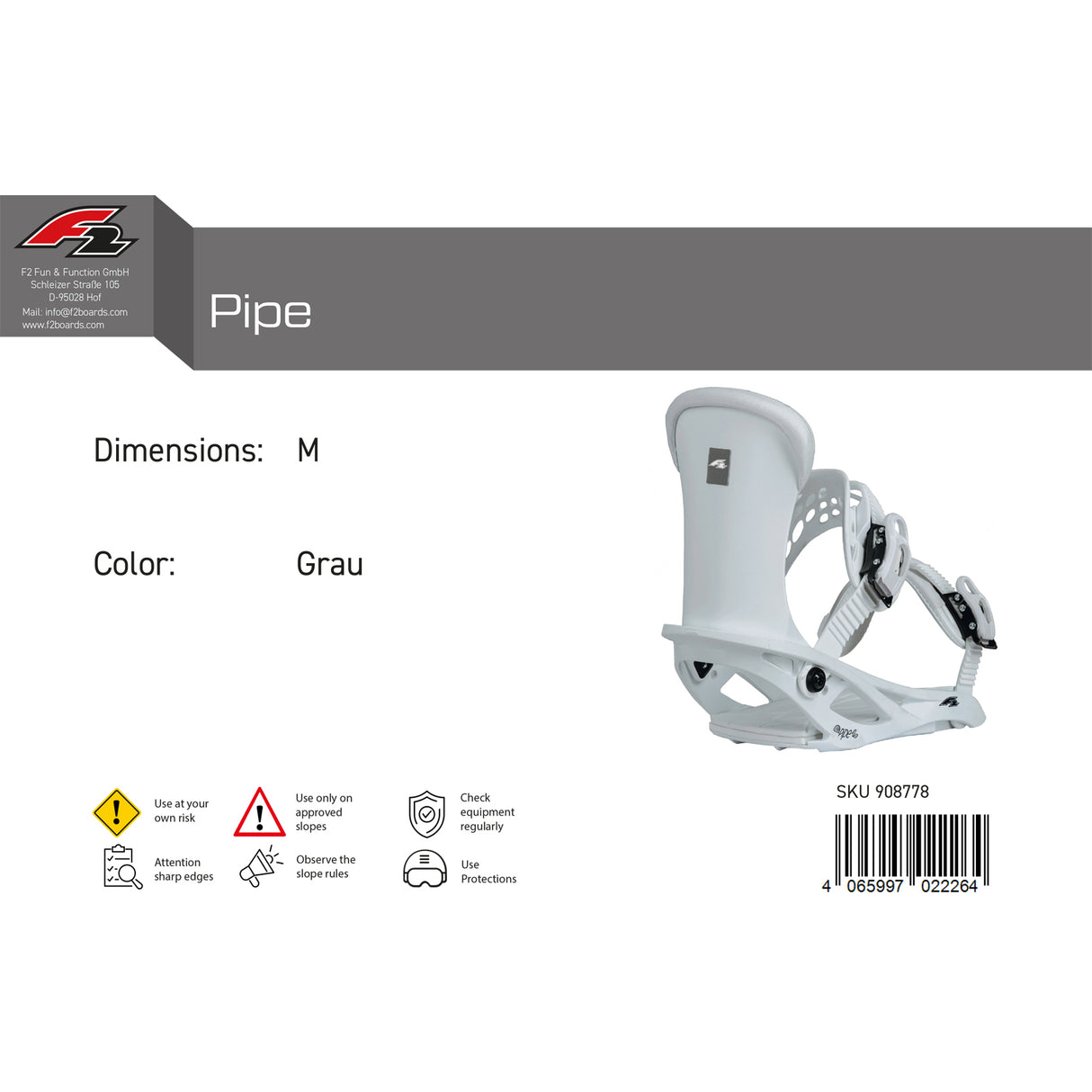 F2 Herren Snowboard Soft Bindung Pipe Farbe/Größe wählbar 2024/25