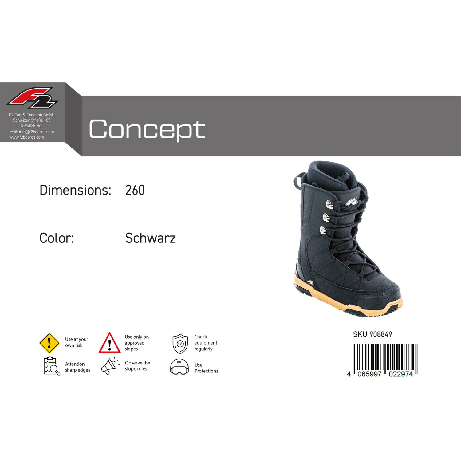 F2 Herren Snowboard Softboots Concept Gr. 36-49 Größe wählbar Schwarz 2024/25