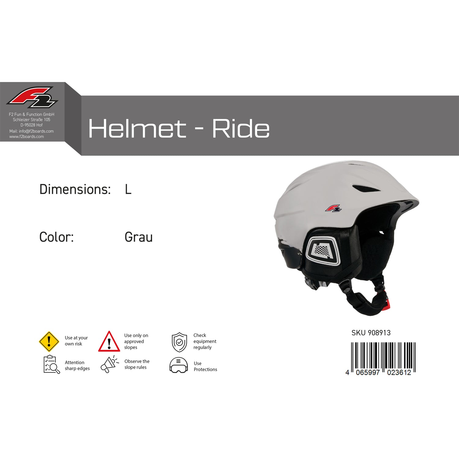 F2 Herren Snowboard Helm Helmet - Ride Farbe/Größe wählbar 2024/25