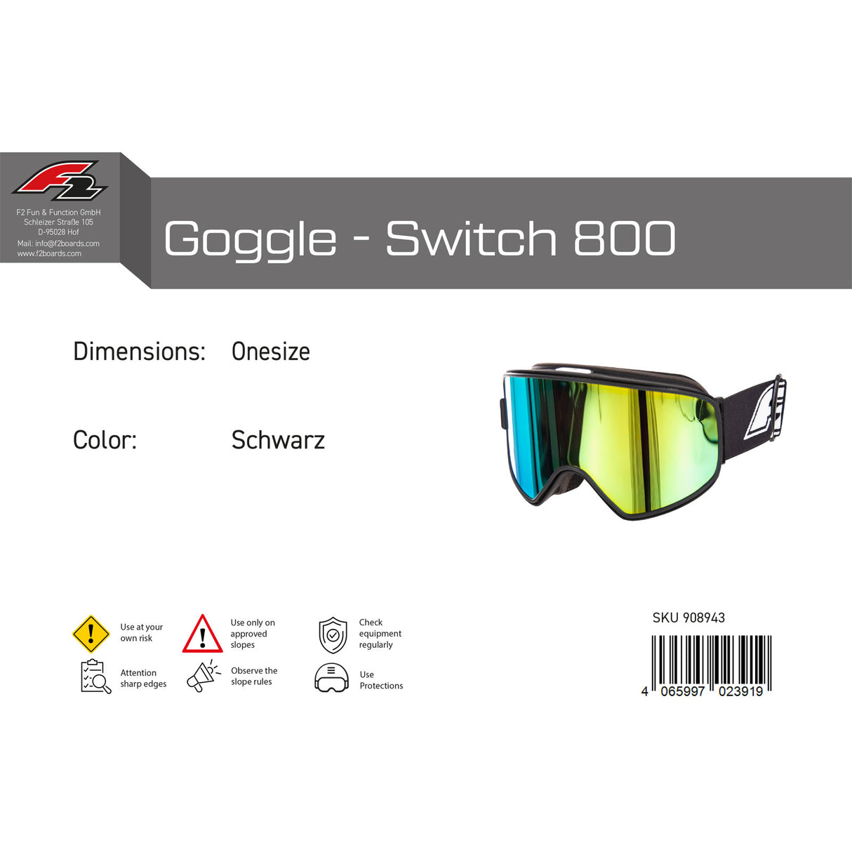 F2 Snowboard Brille Goggle - Switch 800 Onesize Farbe wählbar 2024/25
