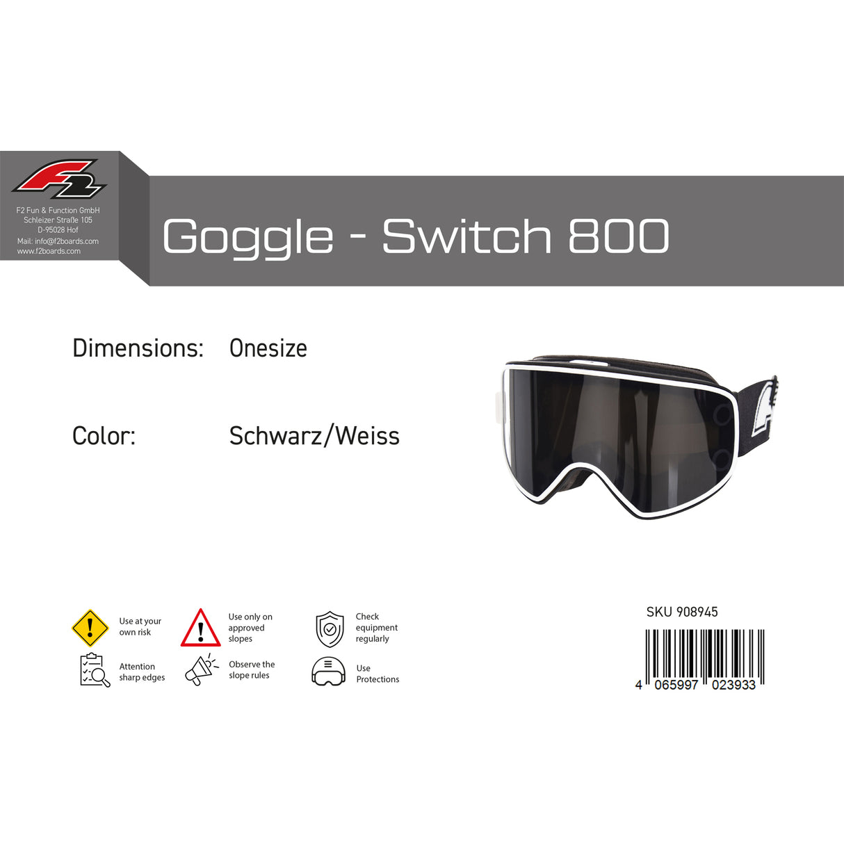 F2 Snowboard Brille Goggle - Switch 800 Onesize Farbe wählbar 2024/25