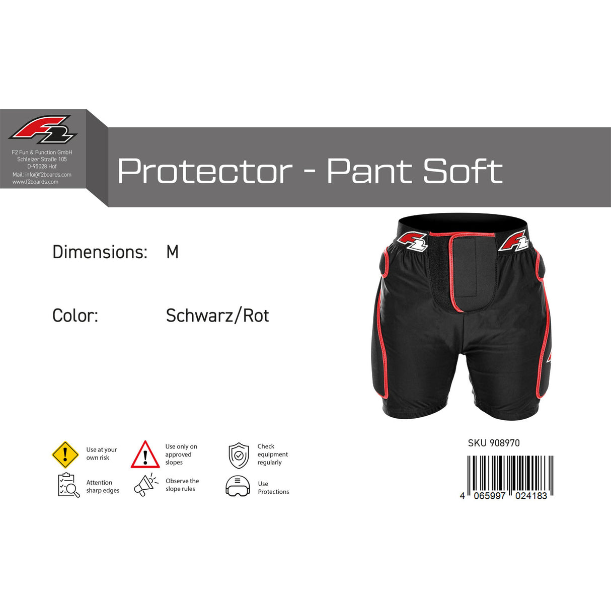 F2 Snowboard Hose Protector - Pant Soft S-XL Größe wählbar Schwarz/Rot 2024/25