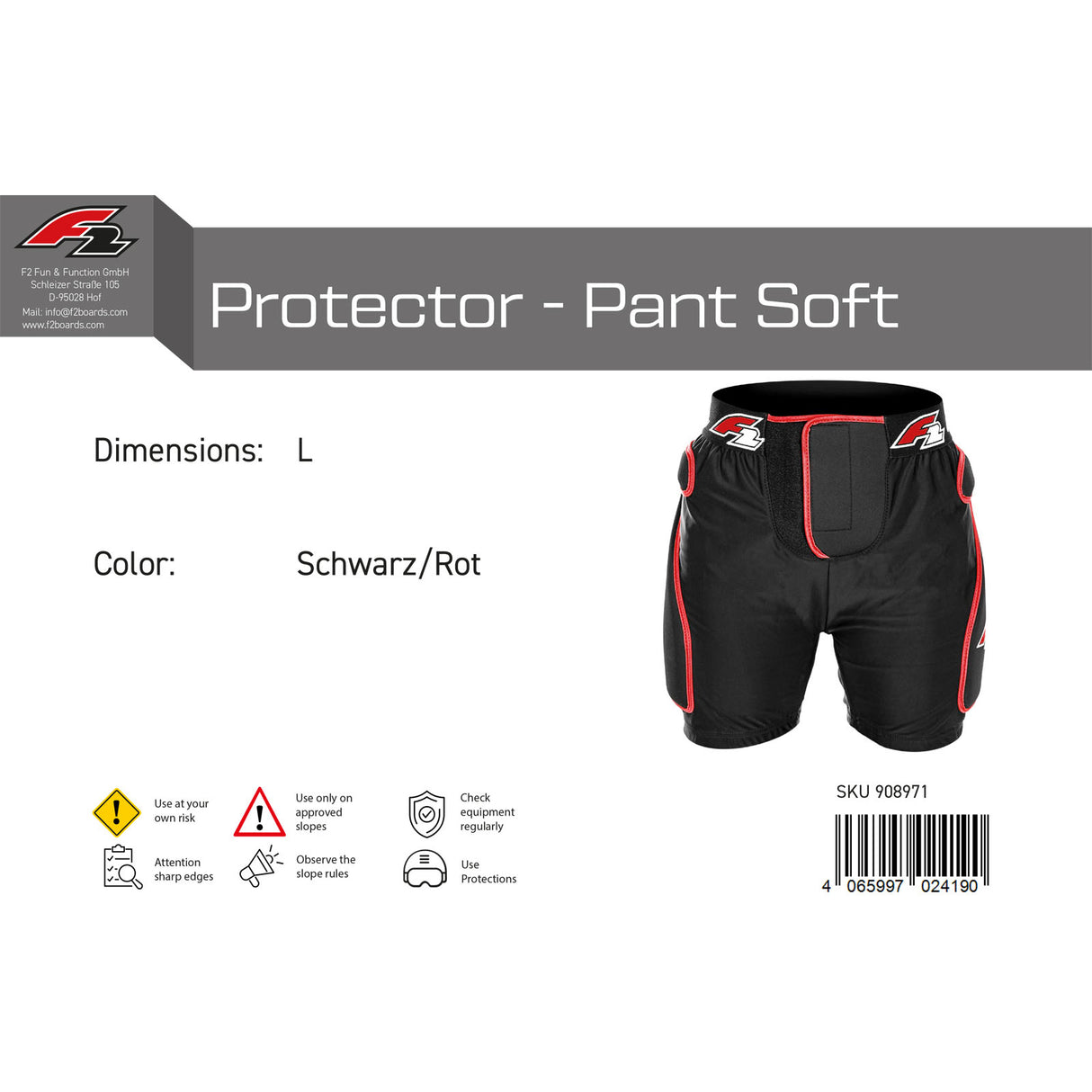 F2 Snowboard Hose Protector - Pant Soft S-XL Größe wählbar Schwarz/Rot 2024/25