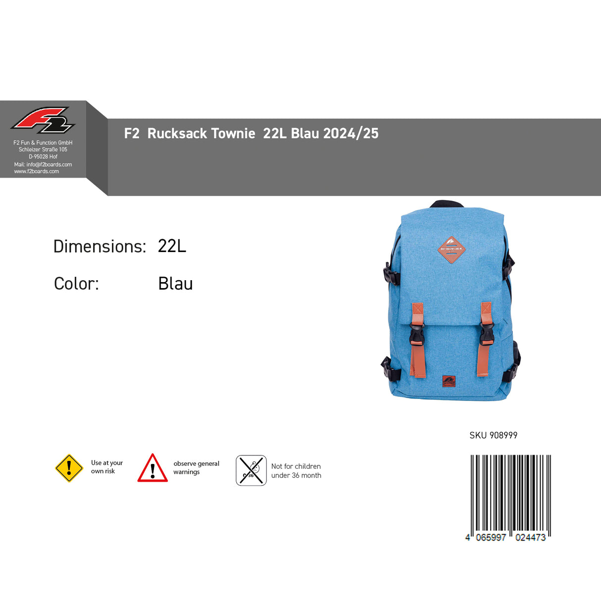 F2 Rucksack Townie 22L Farbe wählbar 2024/25